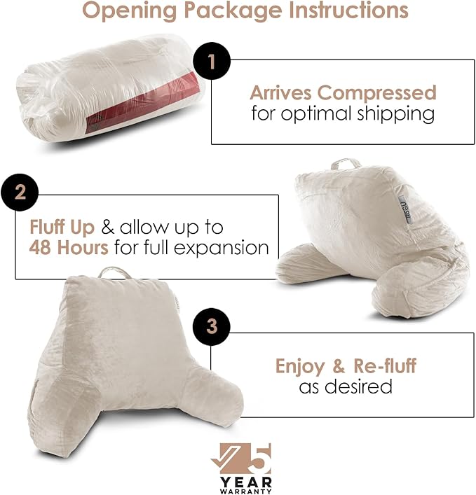Nestl Reading Pillow with Shredded Memory Foam, Designed for Sitting Up in Bed and Couch, Back and Arms Adjustable Support for Adult & Teens Backrest Pillows for Reading, with Washable Cover Linen