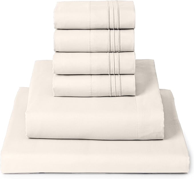Mellanni California King Sheet Set - 6-Piece Iconic Collection Bedding, (Including 4 Pillowcases), 16-Inch Deep Pocket, Easy Care, Extra Soft, Cooling Sheets, Brushed Microfiber - Golden Ivory