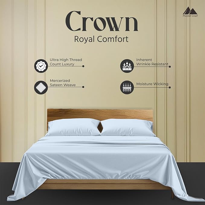 Mayfair Linen Standard Pillowcases Set of 2 - Luxury 2000 Series 100% Egyptian Cotton Standard/Queen Size Pillow Cases, Soft, Envelope Closure Hotel Quality Pillowcase (21 x 32, Light Blue)