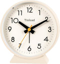 4.5" Battery Operated Antique Retro Analog Alarm Clock, Small Silent Bedside Desk Clock,Lighted on Demand, Battery Operated, Snooze, for Living Room, Bedroom, Bedside, Desk(Cream)
