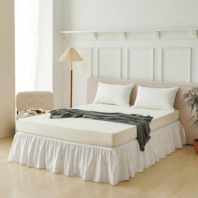Bed Skirt King Size Ruffled Bed Skirt with Split Corners, King Bed Skirts 16 Inch Drop, King Size Bed Skirting with Platform, White, 16'' King