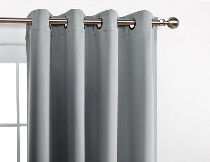 MIUCO Room Darkening Grommet Thermal Insulated Blackout Window Curtains Panels for Gilrs Room Window 1 Pair 52x63 Inch Silver, Bonus 2 Tie Backs Included