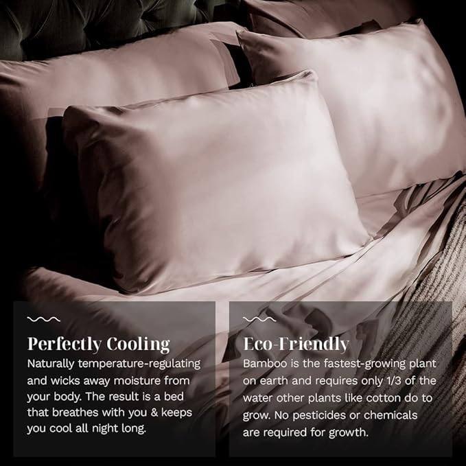 LUXOME Luxury Sheet Set | 100% Rayon (Viscose) from Bamboo | King Size - Blush | Deep Pockets | 4-Piece Set (Fitted, Flat, 2 Pillowcases)