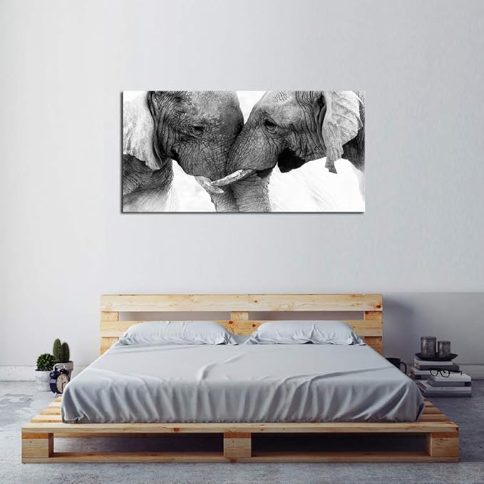 DZL Art D73075 Black and White Elephants Entwine Wall Art Canvas Painting Ready to Hang for Living Room Bedroom Office Wall Decor Home Decoration