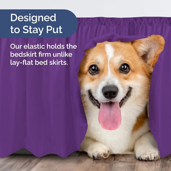 Wrap Around Dust Ruffle Bed Skirt - Purple - Twin/Twin XL Size Beds with 21 Inch Drop - Easy Fit Elastic Strap - Adjustable Pleated Bedskirt w/Brushed Fabric - Wrinkle Free - Women, Men, Kids & Teens
