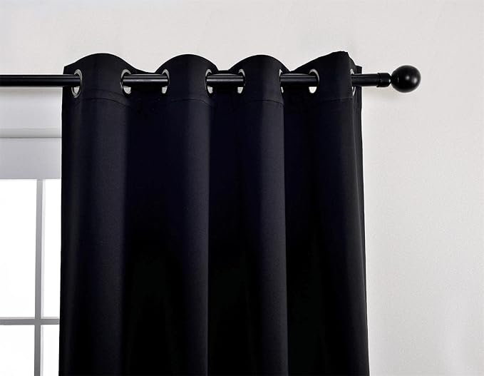 MIUCO Room Darkening Grommet Thermal Insulated Blackout Window Curtains Panels for Gilrs Room Window 1 Pair 52x63 Inch Black, Bonus 2 Tie Backs Included