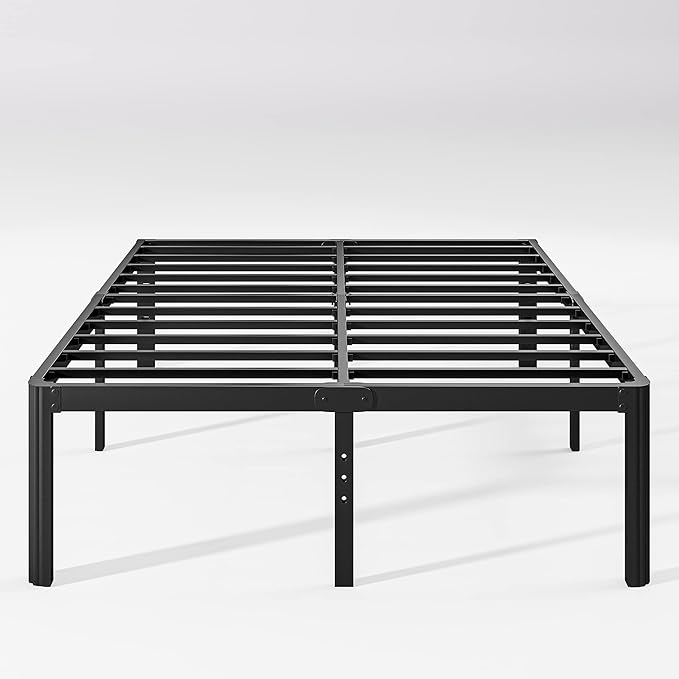 Hunlostten 18in High King Bed Frame No Box Spring Needed, Heavy Duty King Platform Bed Frame with Round Corners, Easy Assembly, Noise Free, Black
