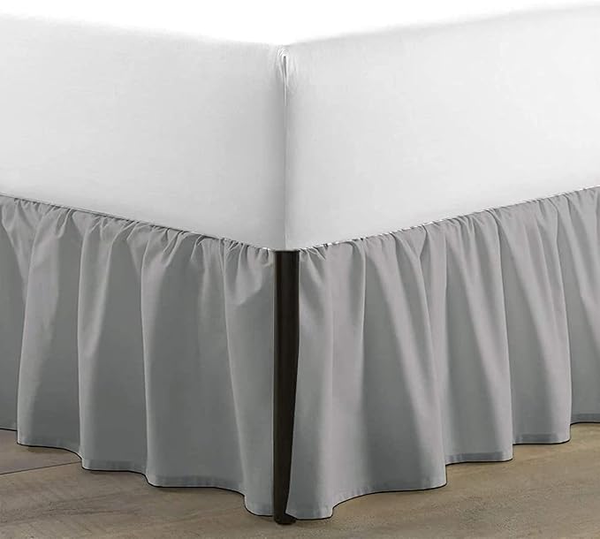 SKY BEDDINGS - King Size Ruffled Bed Skirt with Split Corners - 21 Inch Drop Dust Ruffle Bed Skirt with Platform Three Sided Coverage - 100% Microfiber, Light Grey