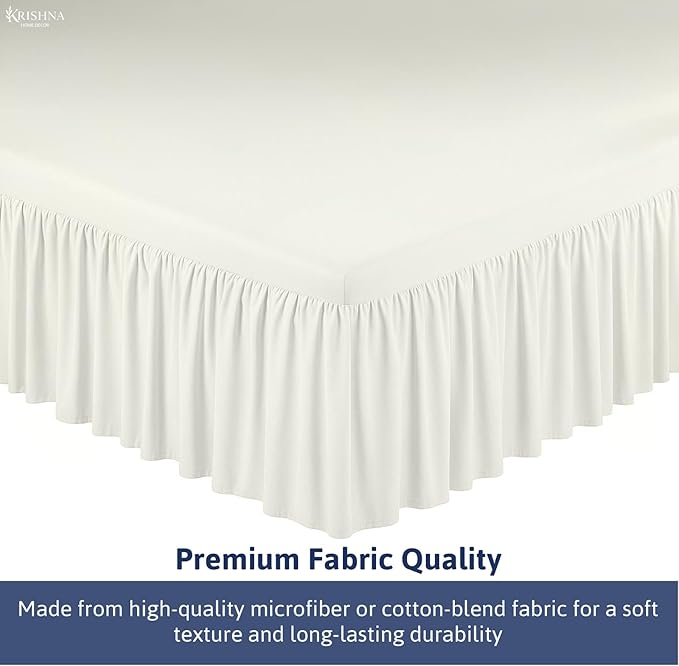 KRISHNA Ruffled Bed Skirt with Split Corners Full, 100% Microfiber Hotel Quality, 28 Inch Drop Dust Ruffle Gathered Bedskirt with Platform, 54" x 75", Ivory