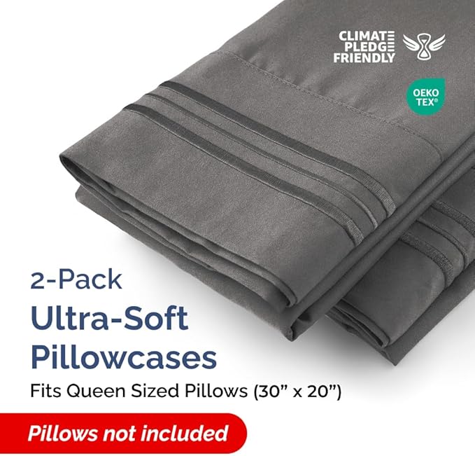 Queen Pillow Cases Set of 2 - Ultra Soft Hotel Quality Pillowcase Covers - Comfy, Cozy & Wrinkle Free - Shrinkage, Stain & Fade Resistant - Machine Washable Pillow Protectors - 2 Piece Set - Charcoal