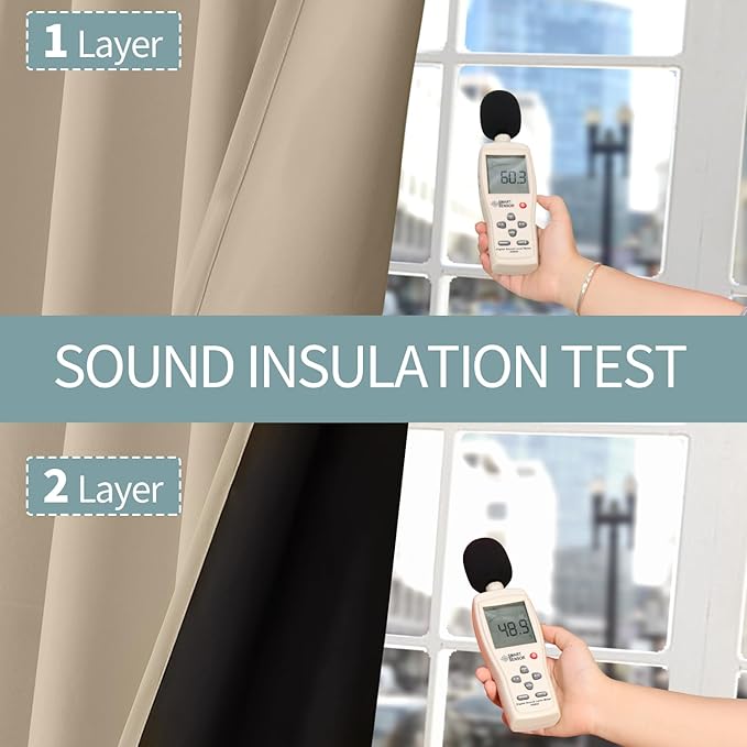 BGment Thermal Insulated 100% Blackout Curtains for Bedroom with Black Liner, Double Layer Full Room Darkening Noise Reducing Grommet Curtain (52 x 90 Inch, Sand, 2 Panels)