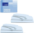 THREAD SPREAD 2-Pack Full Size Sheet Sets - 400 Thread Count 100% Cotton Sateen Weave - Extra Soft, Breathable, Hotel Quality Cooling Sheets, 2 Sets of Full Size Deep Pocket Bed Sheets (Light Blue)