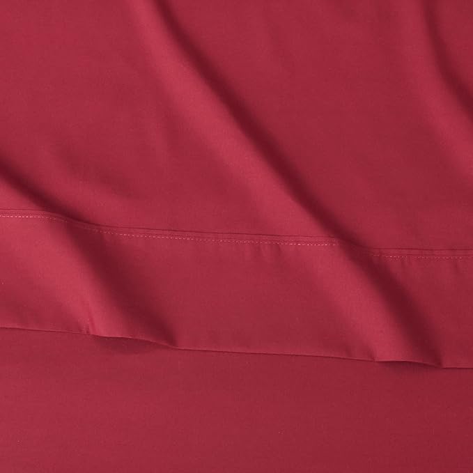 Amazon Basics Lightweight Super Soft Easy Care Microfiber 3 Piece Ideal Bed Sheet Set with 14-Inch Deep Pockets, Twin XL, Burgundy, Solid