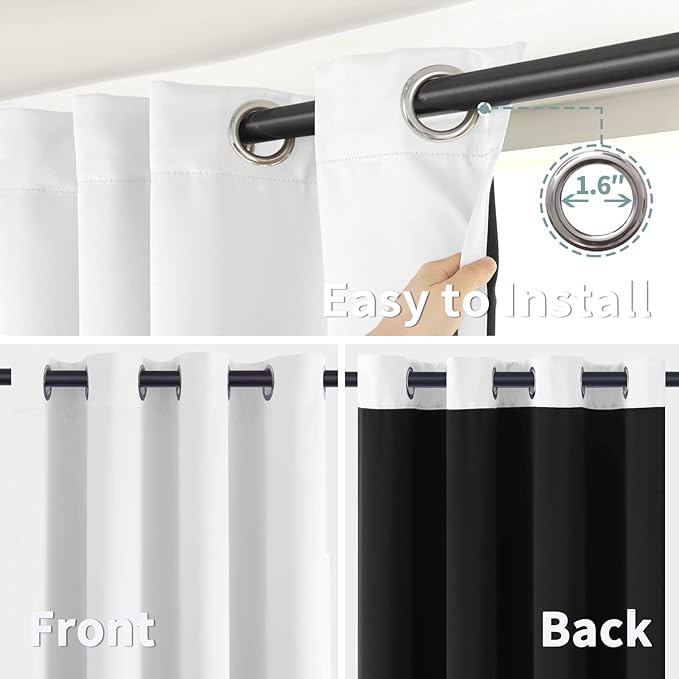 BGment Thermal Insulated 100% Blackout Curtains for Bedroom with Black Liner, Double Layer Full Room Darkening Noise Reducing Grommet Curtain (38 x 84 Inch, Pure White, 2 Panels)