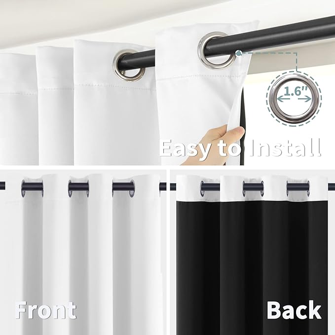 BGment Thermal Insulated 100% Blackout Curtains for Bedroom with Black Liner, Double Layer Full Room Darkening Noise Reducing Grommet Curtain (52 x 90 Inch, Pure White, 2 Panels)