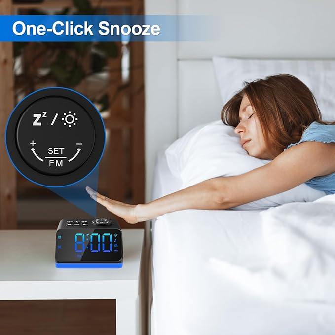 JALL Digital Alarm Clock with FM Radio for Bedroom, 8 Colors Night Light with 2 Charging Port, Sleep Sound Machines with Timer, Dual Alarm, Loud Alarm and Easy to Use for Seniors and Kids as Gift