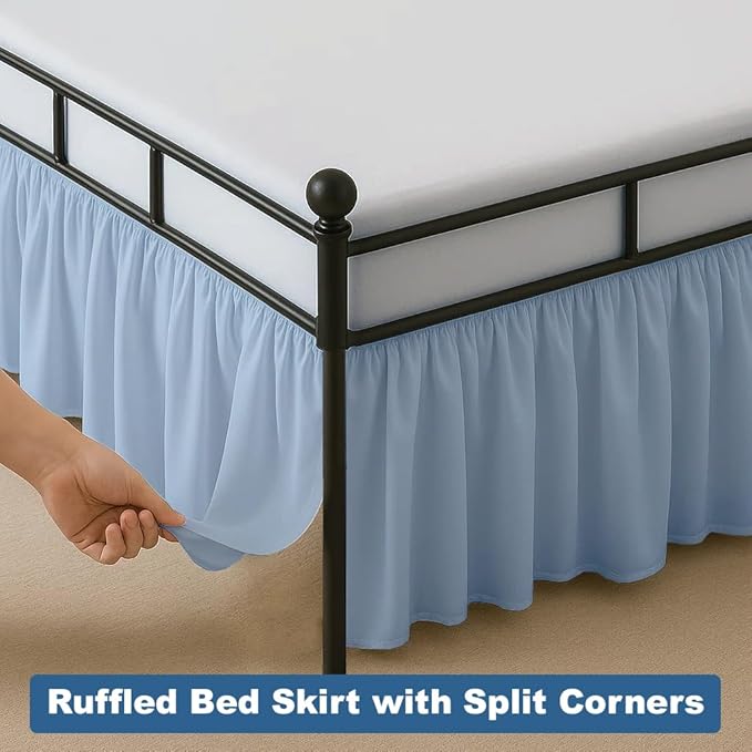 Ruffled Bed Skirt Split Corners with Platform, Tailored Fit Hotel Quality Wrinkle Free Ultra-Soft Microfiber Dust Ruffle, Upto 10 Inch Drop, Twin XL, Sky Blue