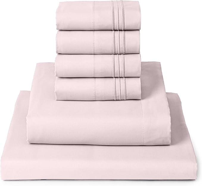 Mellanni King Sheet Set - 6-Piece Iconic Collection Bedding, (Including 4 Pillowcases), 16-Inch Deep Pocket, Easy Care, Extra Soft, Cooling Sheets, Brushed Microfiber - Blush Pink