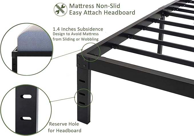 45MinST 18 Inch Maximum Storage Bed Frame/Reinforced Platform /3500lbs Heavy Duty/Easy Assembly/Mattress Foundation/Steel Slat/Noise Free, Full
