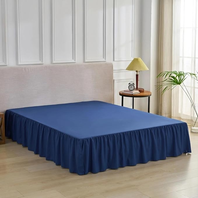 Bed Skirt Queen Size Ruffled Bed Skirt with Split Corners, Queen Bed Skirts 18 Inch Drop with Platform, 18'' Queen, Navy Blue ﻿