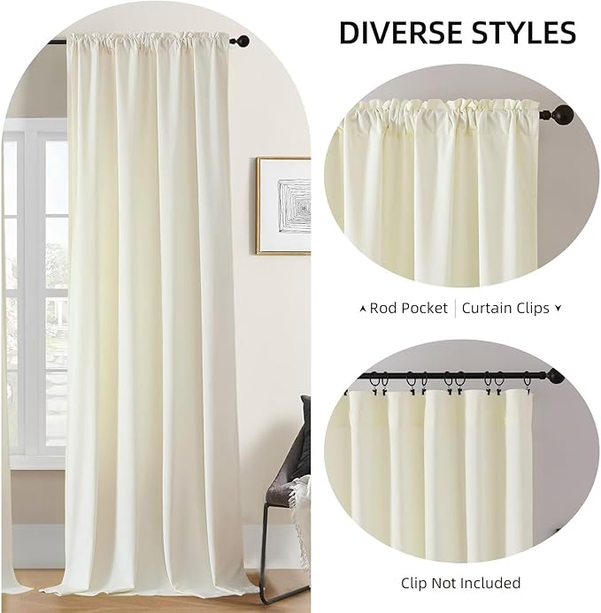 Joydeco White Velvet Curtains 108 inch Length 2 Panels, Luxury Blackout Rod Pocket Thermal Insulated Window Curtains, Super Soft Room Darkening Drapes for Living Dining Room Bedroom,W52 x L108 inches