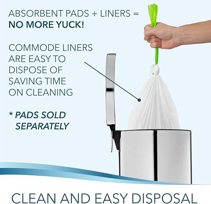 TidyCare Bedside Commode Liners for Portable Toilet Chair Bucket and Bedpan | Value Pack of 48 Disposable Waste Bags for Adults in Medical Care | Universal Fit Portable Toilet Liners