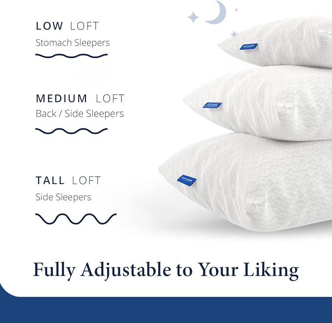Cosy House Collection Luxury Rayon Derived from Bamboo Shredded Memory Foam Pillow - Adjustable & Removable Fill - Cool & Breathable Cover with Zipper for Side, Back, & Stomach Sleepers (Queen)