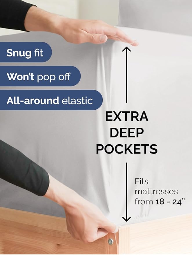 Extra Deep Twin XL Sheet Set - 4 Piece Breathable and Cooling Sheets - Hotel Luxury Bed Sheets Set - Easy Fit - Soft, Wrinkle Free and Comfy Sheets Set - French Grey Sheet Set with Extra Deep Pockets