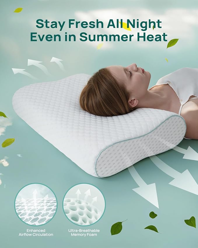 Cervical Neck Pillow, Side Sleeper Pillow for Neck Pain Relief, Adjustable Contour Pillow for Sleeping, Ergonomic Memory Foam Pillow, Orthopedic Cooling Pillow Back Stomach Sleeping, Queen Soft