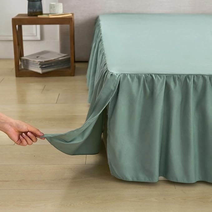 Bed Skirt Queen Size Ruffled Bed Skirt with Split Corners, Queen Bed Skirts 16 Inch Drop with Platform, 16'' Queen, Sage Green