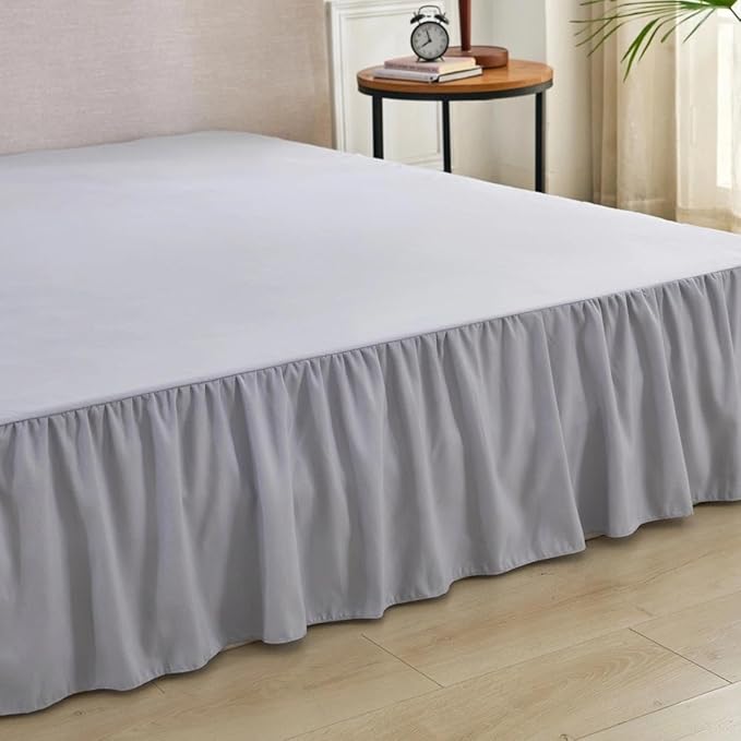 Bed Skirt Full Size Ruffled Bed Skirt with Split Corners, Full Bed Skirts 16 Inch Drop with Platform, 16'' Full, Silver Gray