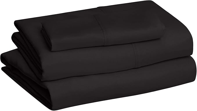Amazon Basics Lightweight Super Soft Easy Care Wrinkle Free Microfiber 3 Piece Bed Sheet Set with 14-Inch Deep Pockets, Twin, Black, Solid, Kids, Men & Women Bedding (Pack of 4)