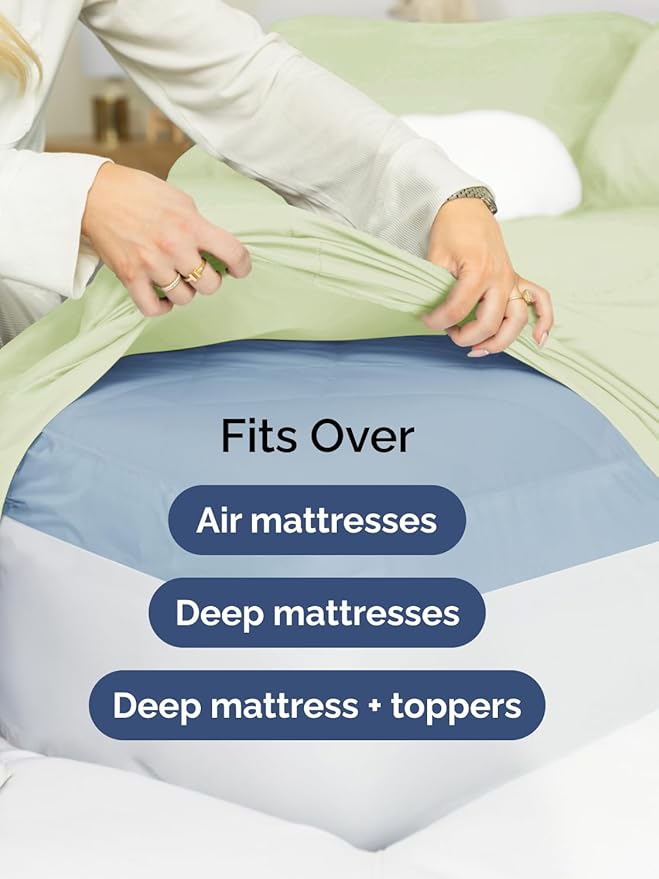Extra Deep Full Sheet Set - 6 Piece Breathable & Cooling Sheets - Hotel Luxury Bed Sheets Set - Easy & Secure Fit - Soft, Wrinkle Free & Comfy Sheets Set - Light Sage Sheet Set with Extra Deep Pockets
