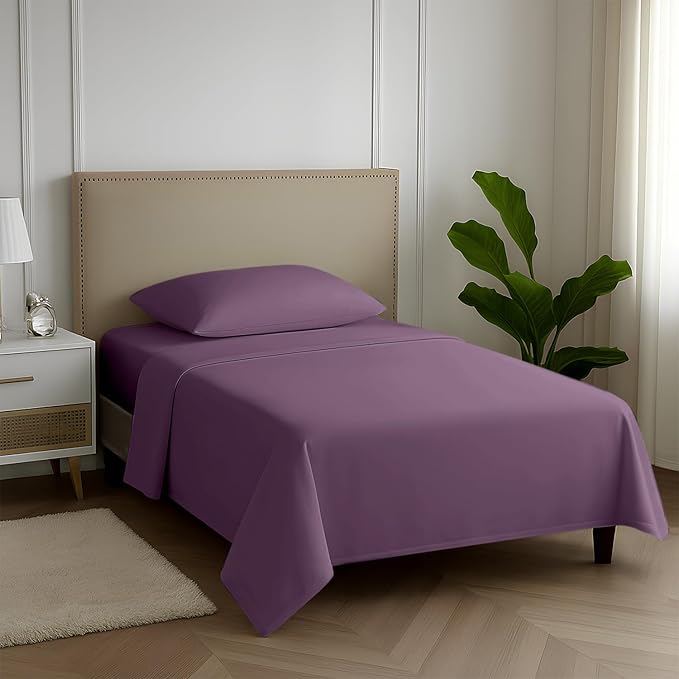 Carressa Linen 100% Egyptian Cotton Twin XL Sheets Set - 600 Thread Count Luxury Egyptian Cotton Sheets Twin XL Size (3 PC, Plum Purple), 16" Deep Pocket, Soft, Cooling, Sateen Weave Dorm Room Bedding