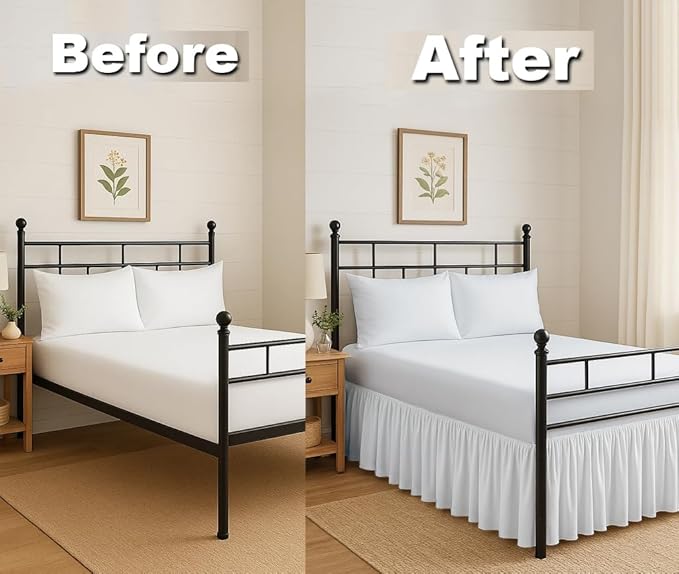 Ruffled Bed Skirt Split Corners with Platform, Tailored Fit Hotel Quality Wrinkle Free Ultra-Soft Microfiber Dust Ruffle, Upto 10 Inch Drop, Full XL, White