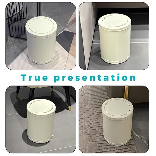 2.6 Gallon/10L Metal Trash Can with Swing Lid, Double Bucket,Round Waste Basket,Black,Modern,Elegant Garbage can,for Bathroom,Living Room,Kitchen,Office,Home,Bedroom(12L-White)