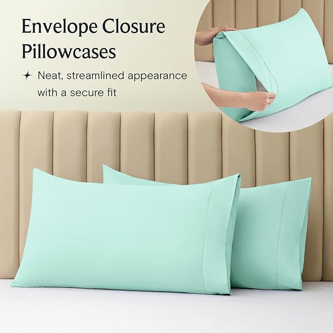 LuxClub 4 PC Sheet Set Bed Sheets Deep Pockets 16" Eco Friendly Wrinkle Free Cooling Machine Washable Hotel Bedding Silky Soft - Aquamarine King