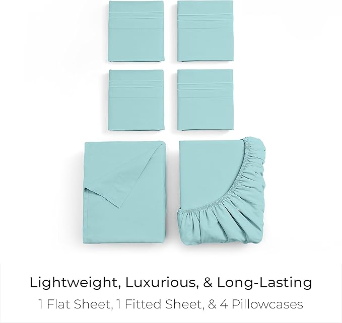 Mellanni King Sheet Set - 6-Piece Iconic Collection Bedding, (Including 4 Pillowcases), 16-Inch Deep Pocket, Easy Care, Extra Soft, Cooling Sheets, Brushed Microfiber - Aqua
