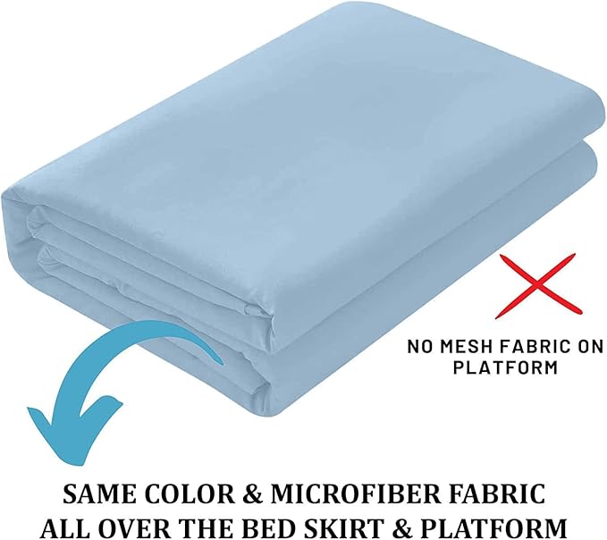 SKY BEDDINGS - Queen Size Ruffled Bed Skirt with Split Corners - 18 Inch Drop Dust Ruffle Bed Skirt with Platform Three Sided Coverage - 100% Microfiber, Light Blue