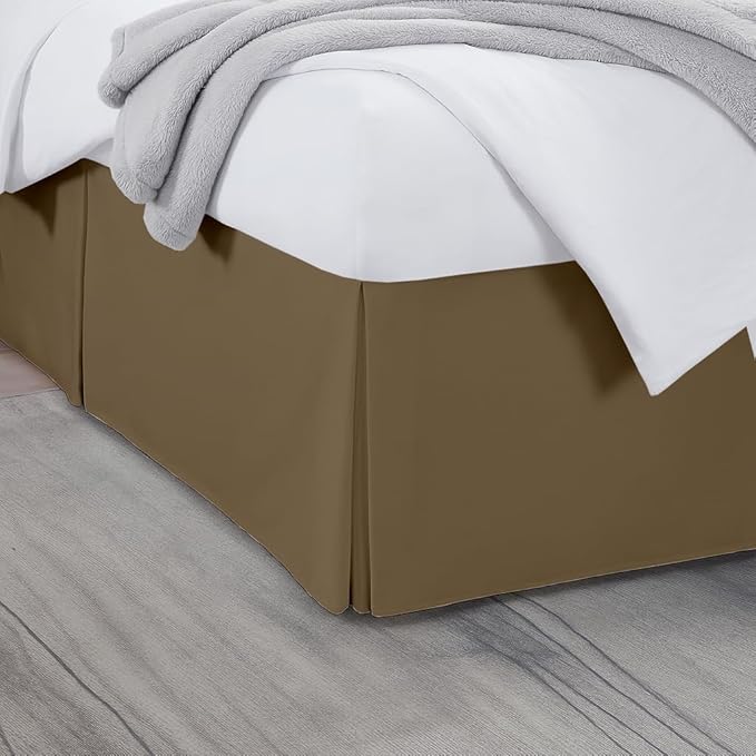 Twin Bed Skirt, Luxury 21 Inch Drop Taupe Pleated Bed Skirt, Double Brushed Microfiber, Box Pleat Design, Wrinkle & Fade Resistant, Easy Fit Tailored Bedskirt for Twin Size Beds