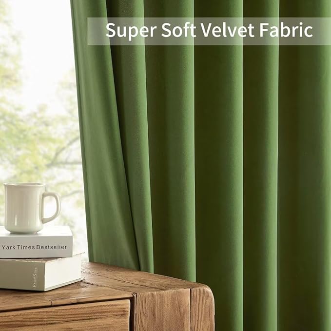 Joydeco Green Velvet Curtains 84 inch 2 Panel, Room Darkening Super Soft Velvet Drapes for Bedroom Living Room Thermal Insulated Window Drapes, Luxury Blackout Rod Pocket Curtains,W52 x L84 inch