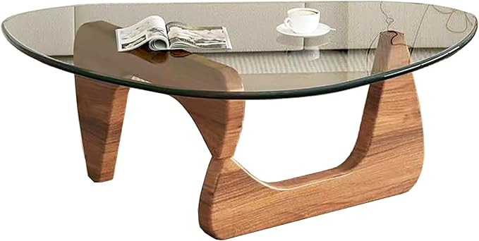 Modern Glass Coffee Table for Living Room, Mid Century Coffee Table, Small Coffee Tables, Suitable for Bedroom Living Room Reception Office Tables (Walnut/Transparent, Medium)