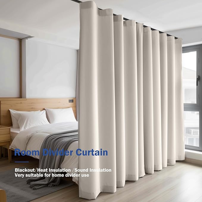 Room Divider Blackout Curtain Track Curtains Wall Dividers Panels Screen for Living Rooms Bedroom Office Privacy Partition Separation, W180 × L96 Inch,1 Panel, Beige