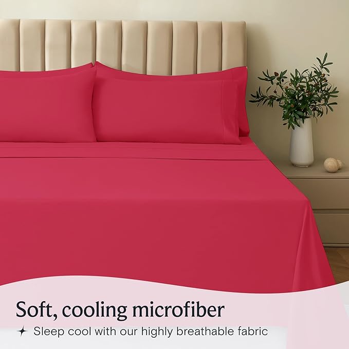 LuxClub 3 PC Twin XL Sheet Set, Deep Pockets Wrinkle Free Cooling Bed Sheets Hotel Bedding for Women, Men, Kids & Teens, Includes 1 Fitted Sheet, 1 Flat Sheet and 1 Pillowcase-Silky Soft Red