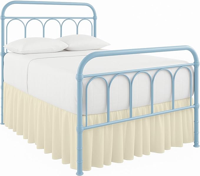 Ruffled Bed Skirt with Split Corners-Dust Ruffle - 15" Drop 100% Microfiber Soft,Sheen & Luxurious Look - Bed Skirts (Ivory -Twin)