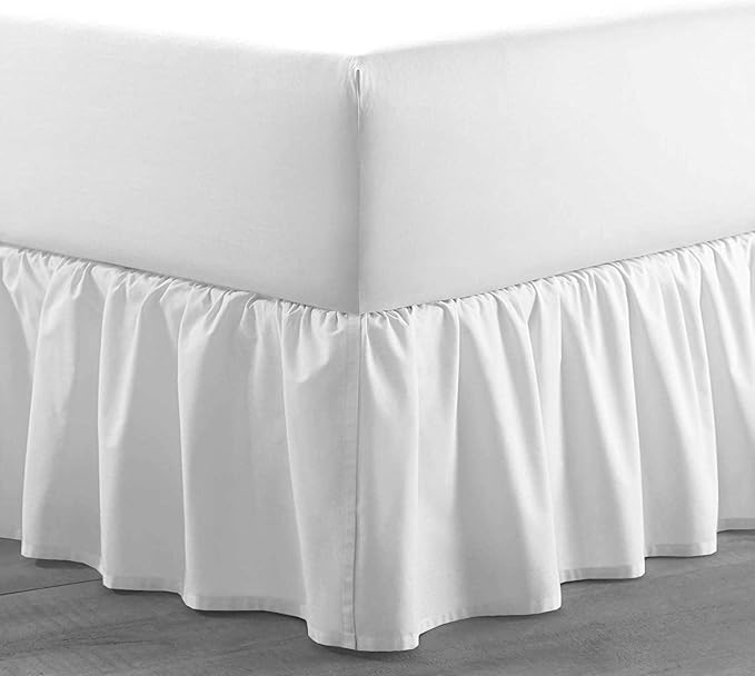 White Solid Ruffled Bed Skirt Cal-King-30 Inch Drop Split Corner, Microfiber Bedskirt with Platform Three Sided Coverage