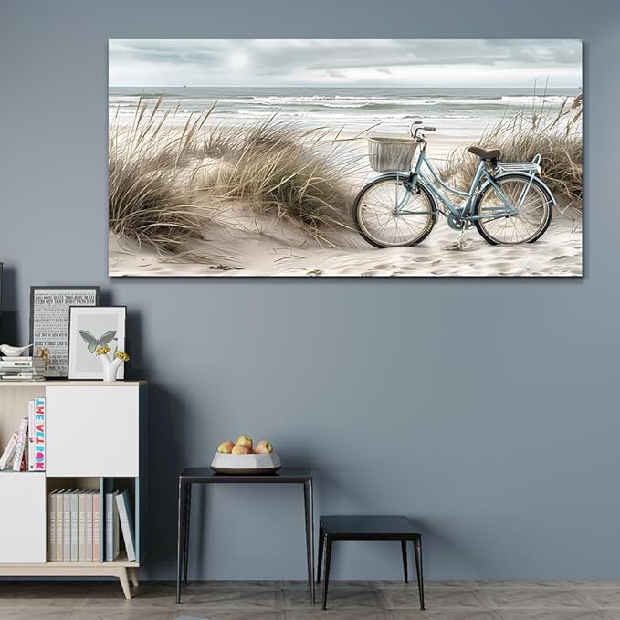 ERQINHUA Modern Canvas Print Wall Art Vintage Home Decorlawn Painting With Marine Beach Landscape Painting Office Living Room Bedroom Restaurant Wall Decor Home Decorcan Be Hung Directly 24x48 In