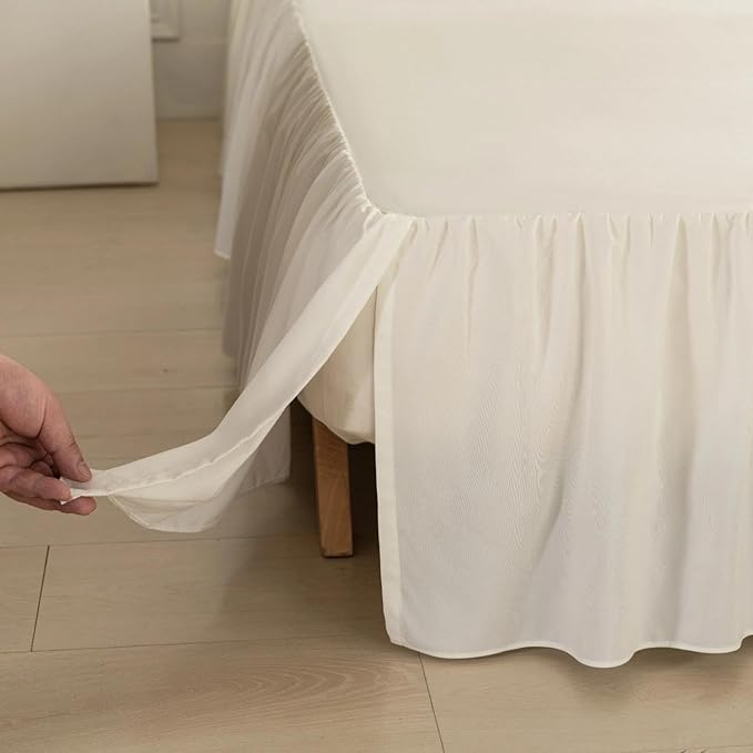 Bed Skirt King Size Ruffled Bed Skirt with Split Corners, Ivory King Bed Skirts 18 Inch Drop, King Size Bed Skirting with Platform, 18'' King
