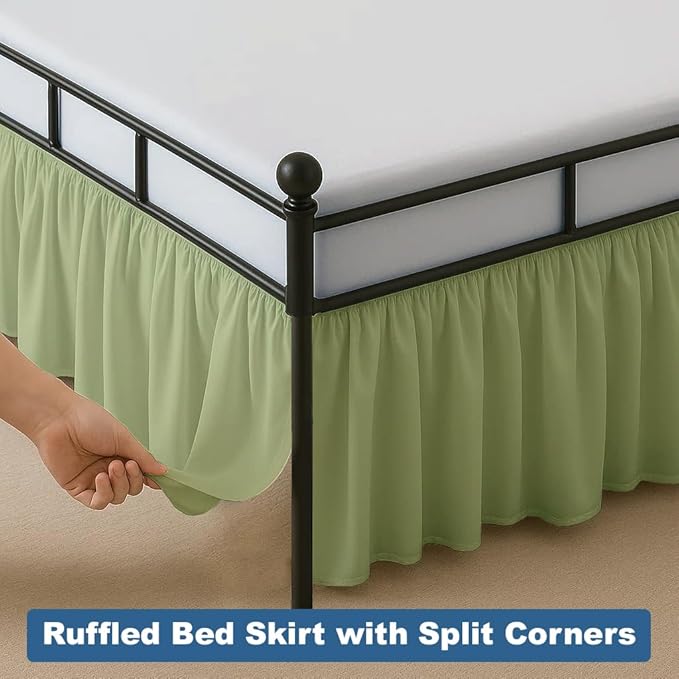 Ruffled Bed Skirt Split Corners with Platform, Tailored Fit Hotel Quality Wrinkle Free Ultra-Soft Microfiber Dust Ruffle, Upto 24 Inch Drop, Twin XL, Sage