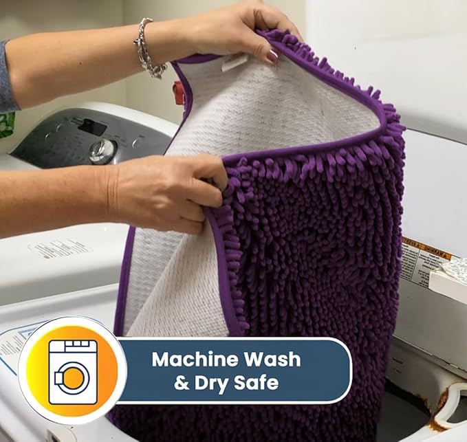 Muddy Mat® | Super Absorbent Door Mat Indoor, Microfiber Quick Dry Chenille Entryway Rug, Non-Slip Front Door Mat, Indoor Mats for Entryway, Machine Washable Pet Rug, Purple 24" x 96"